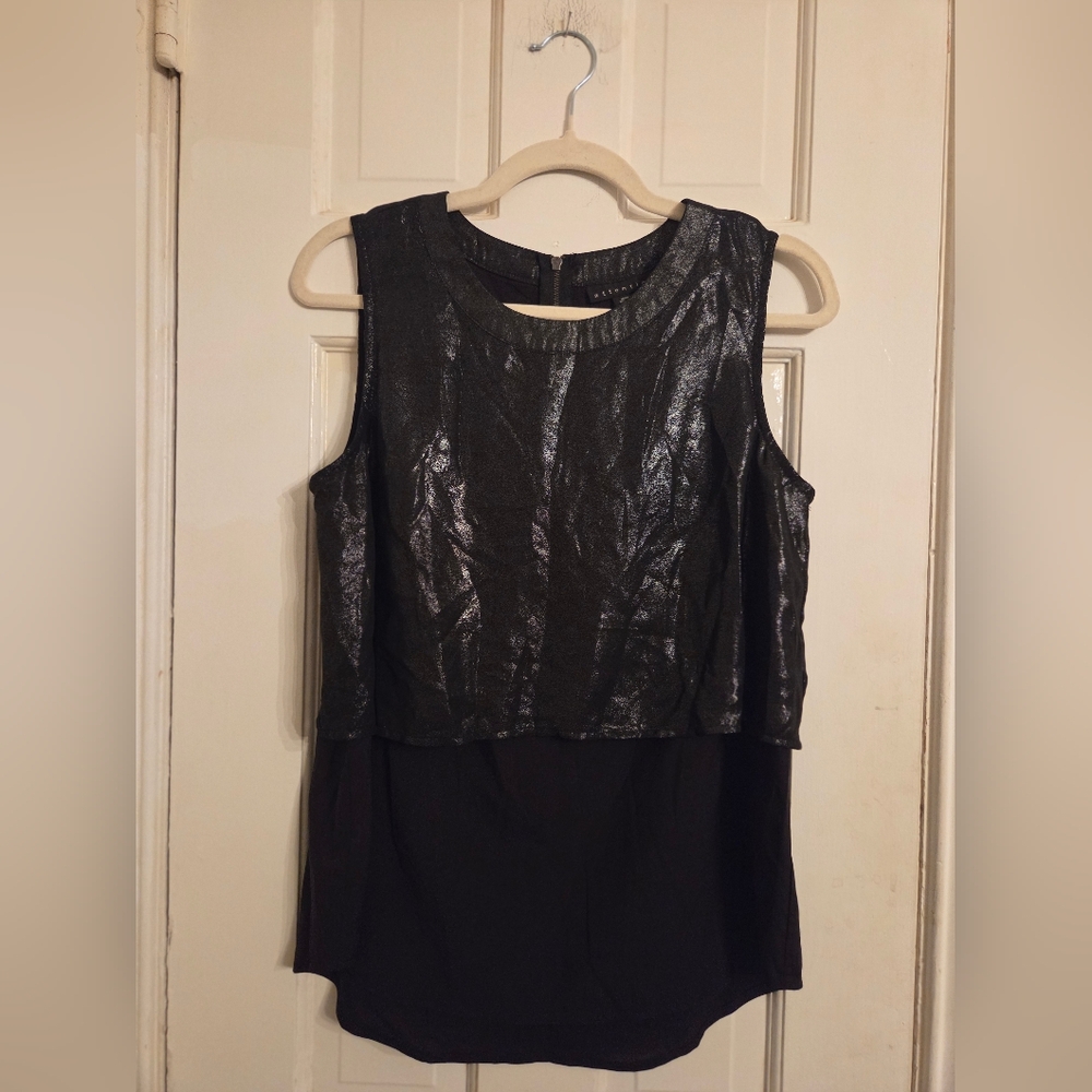 Attention Metallic Black Sleeveless Blouse